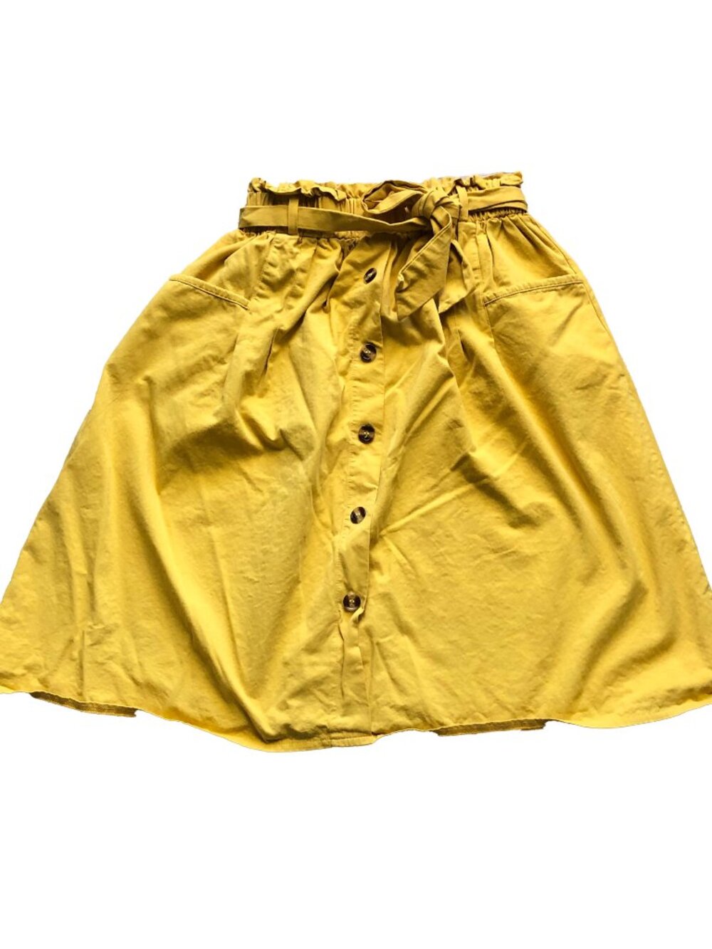 Sadie & Love Mustard Yellow Button-Front Paperbag Waist Skirt Size M